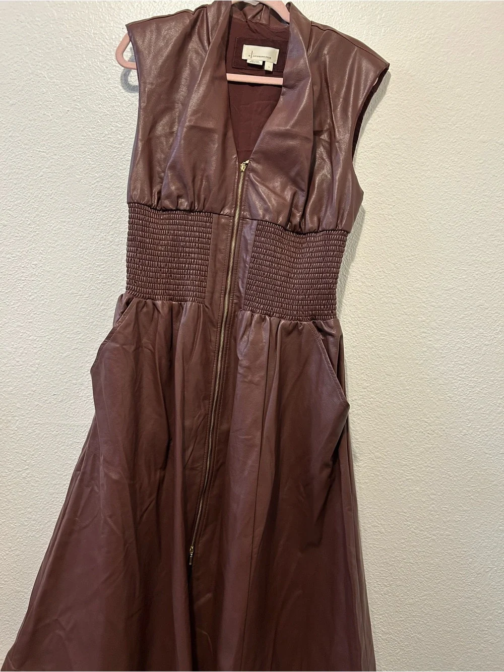 Anthropologie Brown Zip-Front Midi Dress